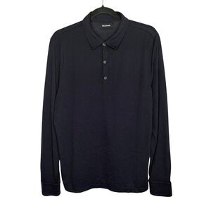 Naadam Wool Blend Long Sleeve Polo Mens L Golf Minimalist Preppy Classic Blue